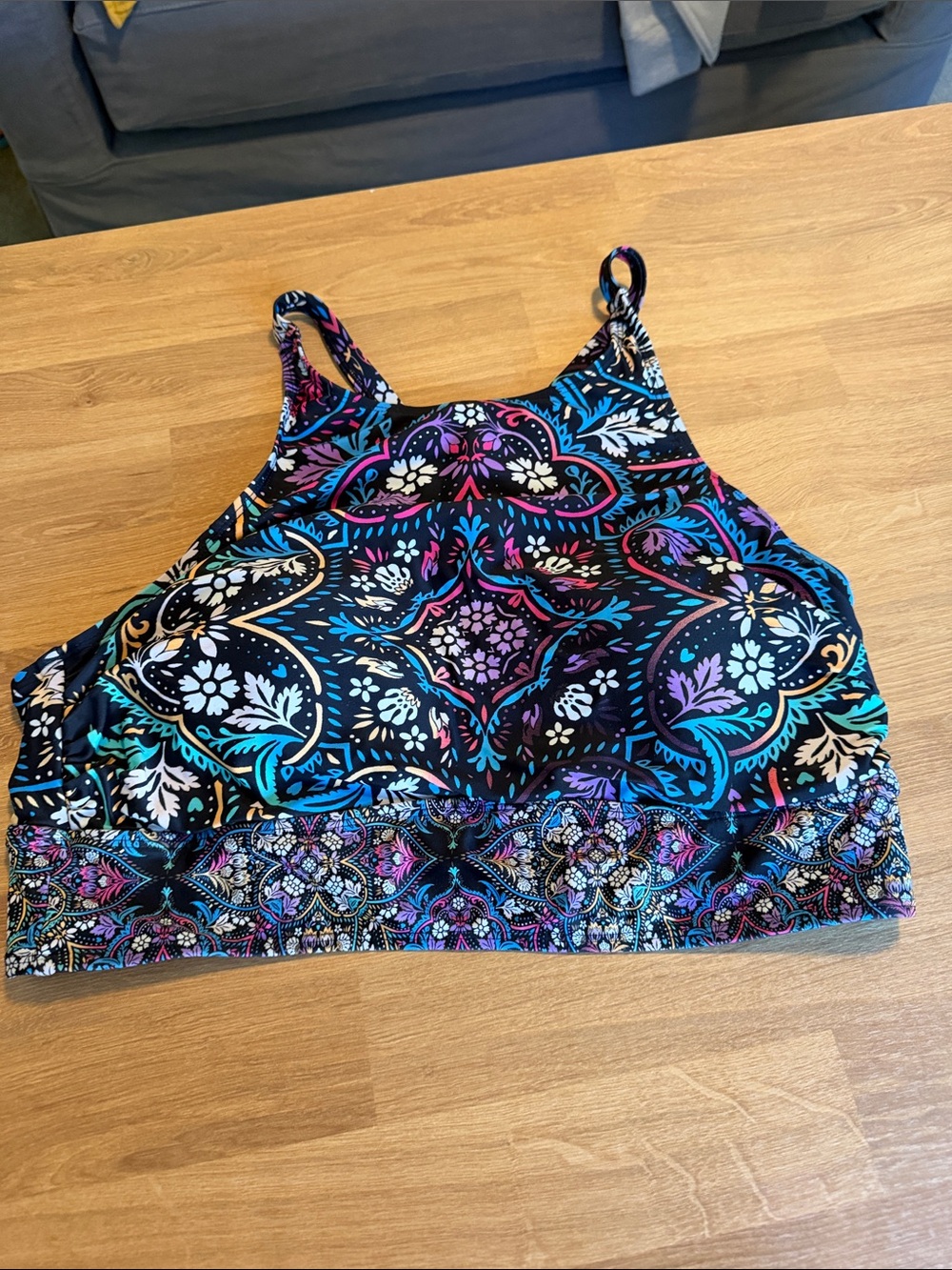 Women's High-Neck Printed Crop bikini Top - Black Multi size 0